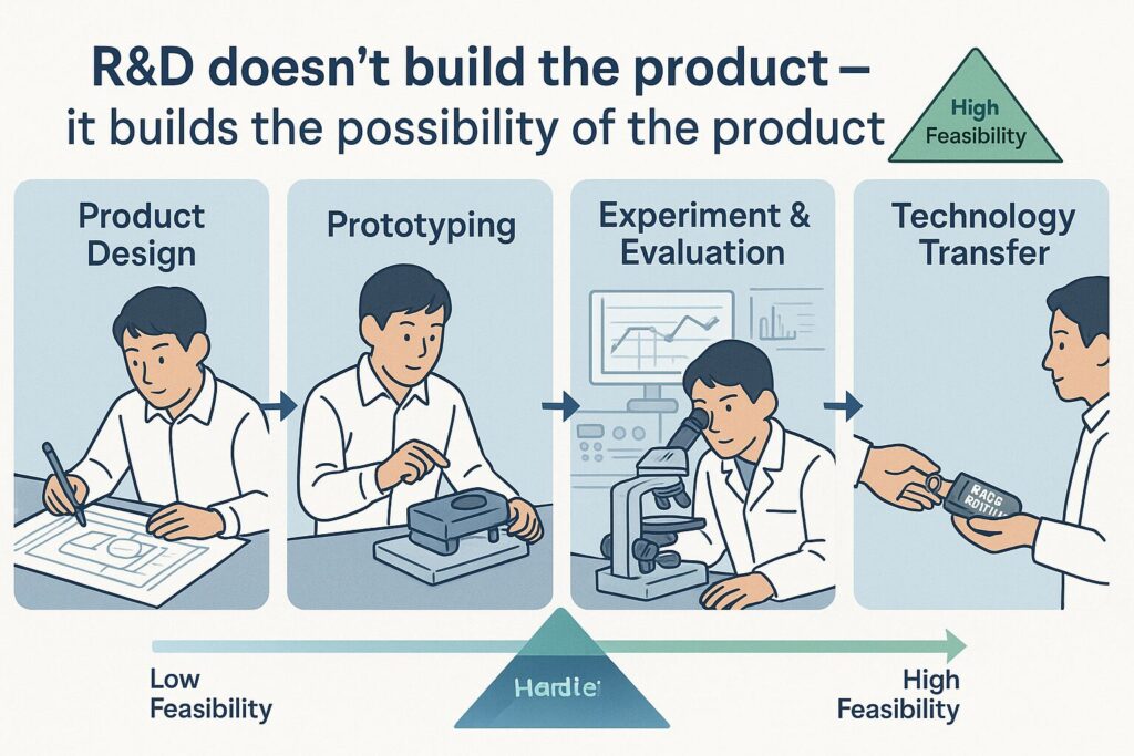 oncept-style or infographic-style, R&D process visualization